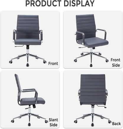 Sidanli Executive Desk Chair, Ergonomic PU Leather Conference Chair with Adjustable Lumbar Support and Rolling Wheels for Home Office Game Room, Mid Back, Gray