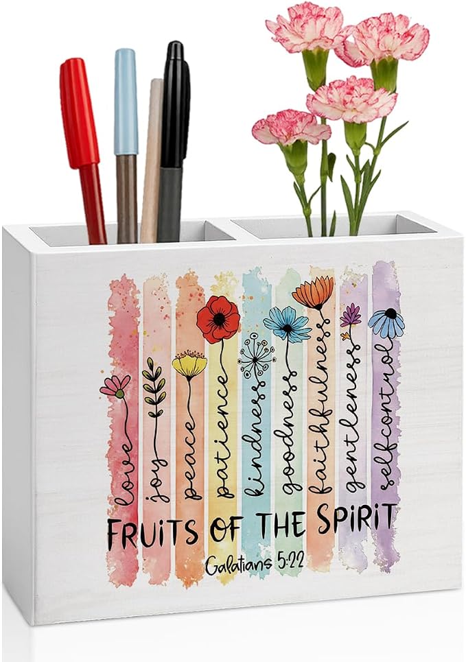 Floral Christian Office Decor Bible Pen Holder Religious Christian Teacher Appreciation Gifts Scripture Wooden Pencil Holder desk decor for Desk Library Holder2835