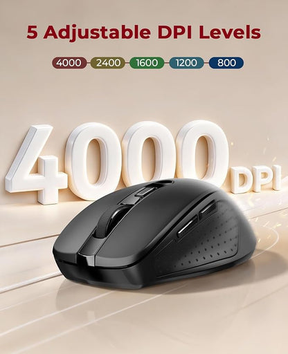 Redragon Wireless Mouse BT5.0/3.0 & 2.4G, 6 Buttons, 5 Level 4000DPI Bluetooth Mouse, 18 Months Battery, Portable Optical Computer Mice for Laptop, PC, Chromebook, Windows, Mac-Black