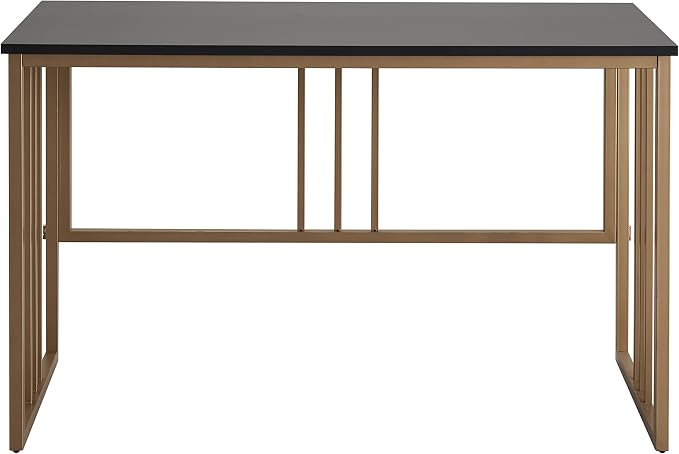 Leick Home Collapsible Slatted Mission Writing Computer Desk, Space Saving for Bedroom, Home Office, Small Spaces, Fully Assembled, Black/Gold, 70001-BLKGD