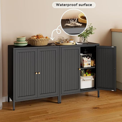 2 Door Metal Storage Cabinet-Small Bathroom Storage Cabinet with 1 Adjustable Shelf,Freestanding Sideboard for Home Office, Living Room, Hallway, Entryway(Striped Door, Black)