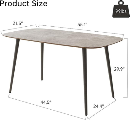 HIPIHOM 55.1'' Kitchen Dining Table for 4 Persons, Wooden Kitchen Table with Metal Legs, Rustic Farmhouse Style Dining Table Rectangular Dining Table for Kitchen, Dining Room and Living Room (Gray)