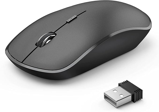 JOYACCESS Rechargeable Wireless Mouse for Laptop, J Silent Portable Cordless Mouse for Laptop with USB Nano Receiver and High Precision 2400 DPI-Black