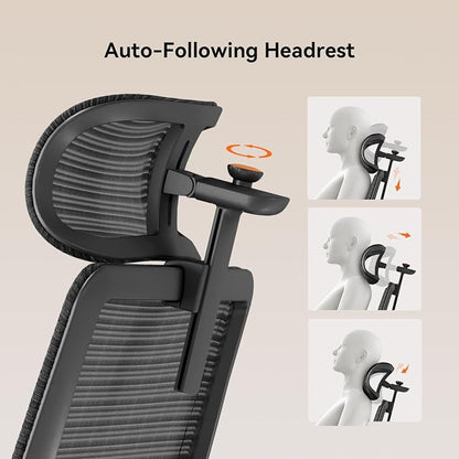 Newtral Ergonomic Office Chair with Laptop Tray, Auto-Tracking Adaptive Lumbar Support, 4D Armrest & 5D Adaptive Headrest, High Back Mesh Desk Chair with Footrest, 136° Recline, Home Office Gaming