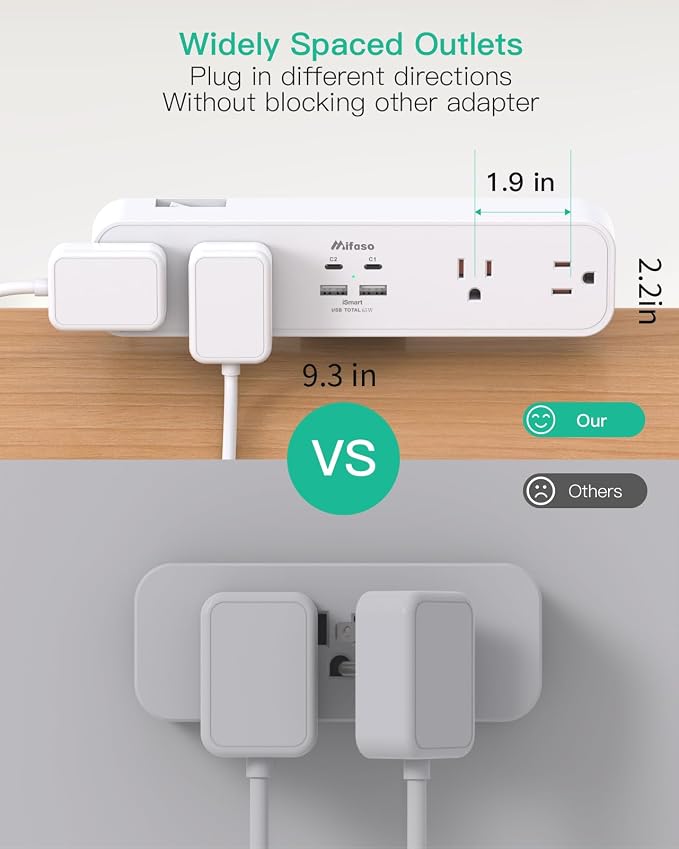 65W USB C Desk Clamp Power Strip, 8-in-1 Desktop Mount Surge Protector with 4 AC Outlets 2 USB-C & 2 USB-A Ports, PD 65W Fast Charging Station, 5Ft Extension Cord, Desk Edge Mount for Home Office