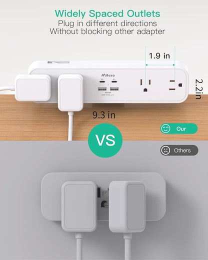 65W USB C Desk Clamp Power Strip, 8-in-1 Desktop Mount Surge Protector with 4 AC Outlets 2 USB-C & 2 USB-A Ports, PD 65W Fast Charging Station, 5Ft Extension Cord, Desk Edge Mount for Home Office