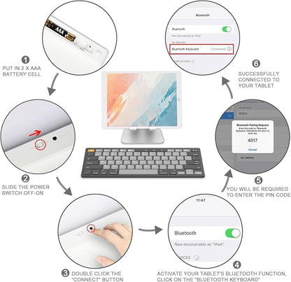 OMOTON Ultra-Slim Bluetooth Keyboard for iPad 11th/10th/9th/8th/7th, iPad Pro/Air/Mini and iPhone Series, Wireless iOS Keyboard with 12 Multimedia Keys for Office, School, Orange & Gray & Deep Gray