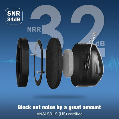 ProCase NRR 32dB Noise Reduction Ear Muffs for Adults & Kids, Hearing Protection for Shooting, Gun Range, Mowing, Construction & Autism Sensory Support, Foldable Safety Earmuffs – Black