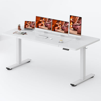 Adjustable Standing Desk, Large 79x31 Inches Standing Desk with Cable Management, Height Adjustable Home Office Computer Desk 2 Box Packaging with Memory Preset& Cup Holder, White