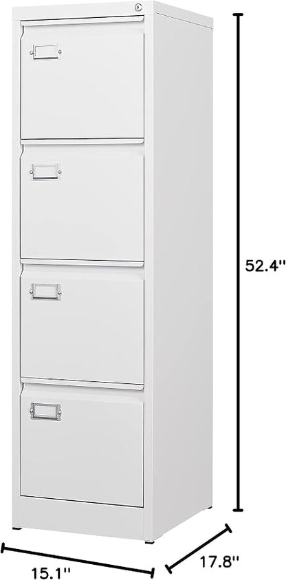 BYNSOE 4 Drawer File Cabinet with Lock Metal Vertical File Storage Cabinet Office Home Steel Vertical File Cabinet for A4 Legal/Letter Size Narrow File Cabinet Locked,Assembly Required
