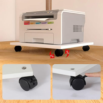 Under Desk Printer Stand with 4 Caster Wheels Office Movable Printer Copier Stand CPU Holder White Rolling Plant Rack Tray