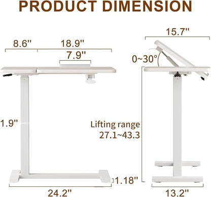 Solid Wood Overbed Bedside Table with Wheels, Tilting Adjustable Hospital Bed Table Over The Bed, Medical Mobile Laptop Stand, Rolling Standing Desk for Hospital and Home Use(White)