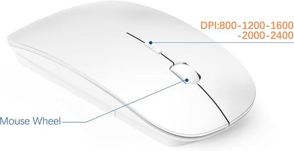 Wireless Keyboard and Mouse Ultra Slim Combo, TopMate 2.4G Silent Compact USB 2400DPI Mouse and Scissor Switch Keyboard Set with Cover, Batteries Included, for PC/Laptop/Windows/Mac - Matte White