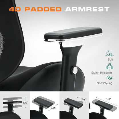 750lbs Big and Tall Office Chair with Wide Thick Seat Cushion for Heavy People Ergonomic Computer Mesh Desk Chairs with 4D Armrests, Adjustable Lumbar Support for Adults 8 Hours daliy Work