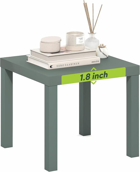 Furinno Classic Side Table, Square Modern End Table with 1.8" Triple Thick Tabletop, Simple Night Stand, Bedside Table, Toolless Assembly, for Living Room, Bedroom, Sage Green