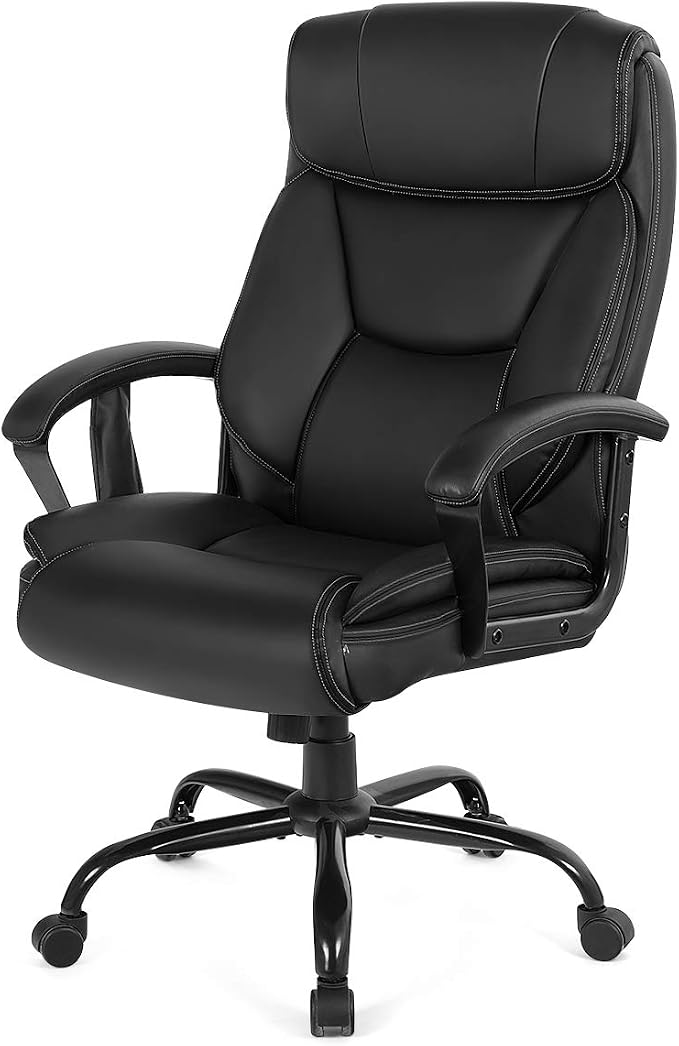 Giantex 500 lbs Big and Tall Office Chair, Massage Executive Chair w/ 6 Vibrating Points, Wide Seat Large Leather High Back Computer Task Desk Chair, Comfortable Headrest, Padded Armrest
