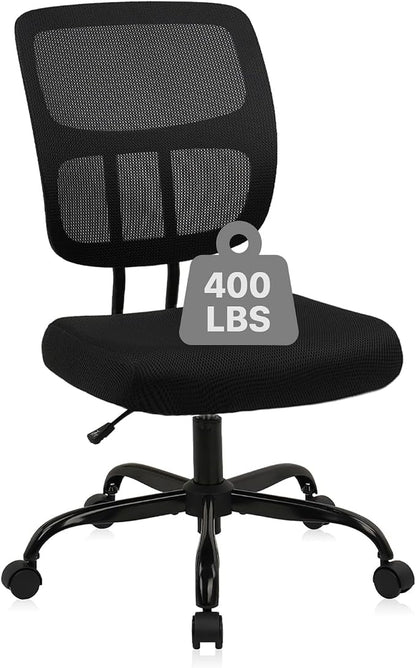 CLATINA Armless Home Office Chair, Small Ergonomic Mesh Back Desk Chair with Lumbar Support and Wheels, Adjustable Height 360° Swivel Rolling Computer Task Chair for Conference Waiting, Black