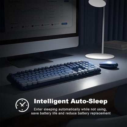 Atelus Wireless Keyboard and Mouse Combo, Typewriter Full Size Keyboard with Number Pad, Ergonomic Design for Windows PC Computer Laptop Desktop, Home and Office Use -Blue