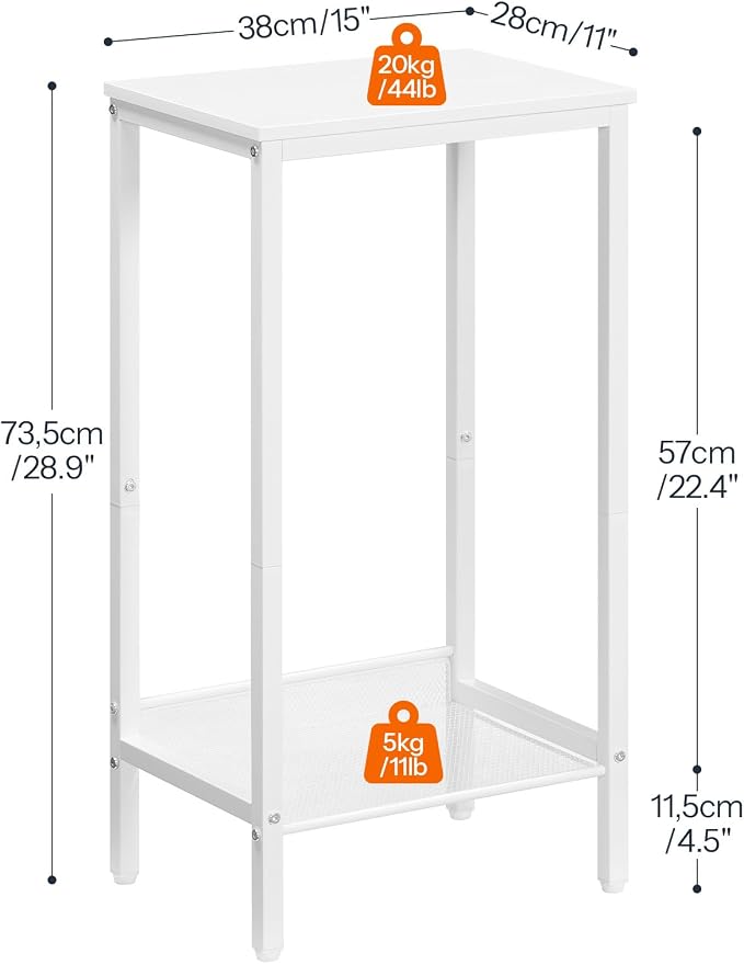 HOOBRO Tall Side Table, Industrial End Telephone Table with Adjustable Mesh Shelves, Small Tall Nightstand for Living Room, Bedroom, Entryway, Office, White WW03DH01