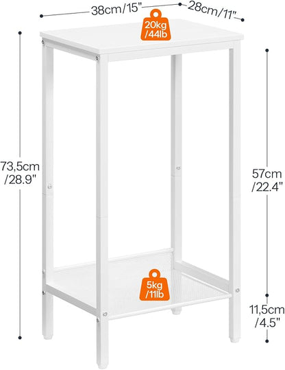 HOOBRO Tall Side Table, Industrial End Telephone Table with Adjustable Mesh Shelves, Small Tall Nightstand for Living Room, Bedroom, Entryway, Office, White WW03DH01