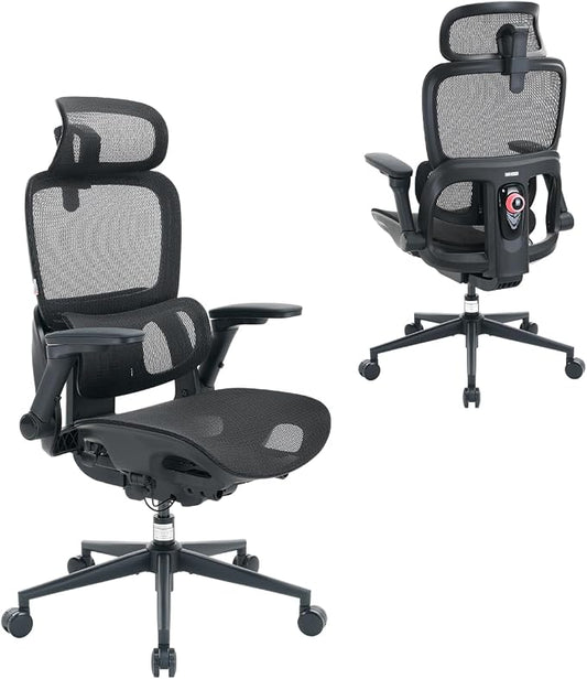 SIHOO B300 PRO Comfy Ergonomic Office Chair Without FOOTREST, Mesh Computer Chair with 360° FILP-up 6D Armrests, 135° Reclining, Breathable Desk Chair for Home Office, Holds 300 LBS-White
