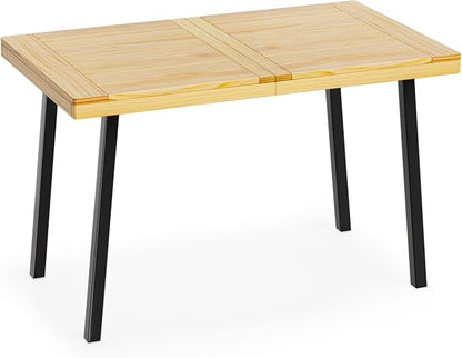 VINGLI 48 Inch Solid Wood Dining Table for 4-6, Oak Rectangular Kitchen Table with Waterproof Tabletop for Indoor & Outdoor Use, Pine Wood Dinner Table for Patio, Dining Room, Kitchen, Apartment