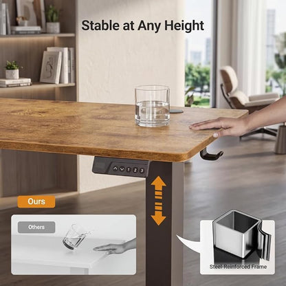 Claiks Electric Standing Desk 35 x 20 Inches, Compact Adjustable Height Motorized Sit Stand Desk with 3 Memory Presets & Cable Management, Space-Saving Computer Workstation for Bedroom, Rustic Brown