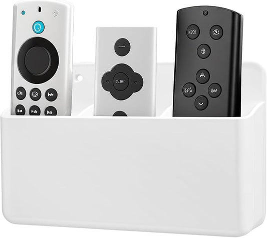 1 PCS Adhesive Remote Control Holder Wall Mount, 3 Slot Adjustable Remote Holder for TV Controller with Hollow Bottom for Charging, Wall Pen Holder for Home Office School (White, 1)