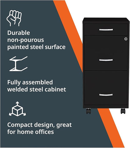 Lorell NuSparc Mobile 3 Drawer Locking Filing Cabinet | Pre-Assembled Steel Construction | Space-Saving Design is Perfect for Home and Small Office | Letter-Size | Assembled in North America