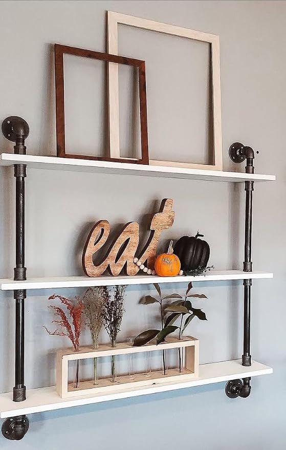 HDDFER Industrial Pipe Shelving Rustic White Pipe Wall Shelves Bathroom Shelves with Wood Planks Industrial Floating Shelves 30 Inch Farmhouse Bookshelf Pipe Shelves Wall Mounted