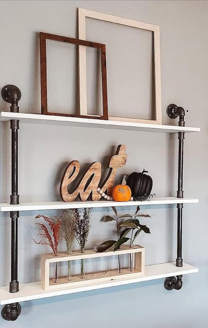 HDDFER Industrial Pipe Shelving Rustic White Pipe Wall Shelves Bathroom Shelves with Wood Planks Industrial Floating Shelves 30 Inch Farmhouse Bookshelf Pipe Shelves Wall Mounted