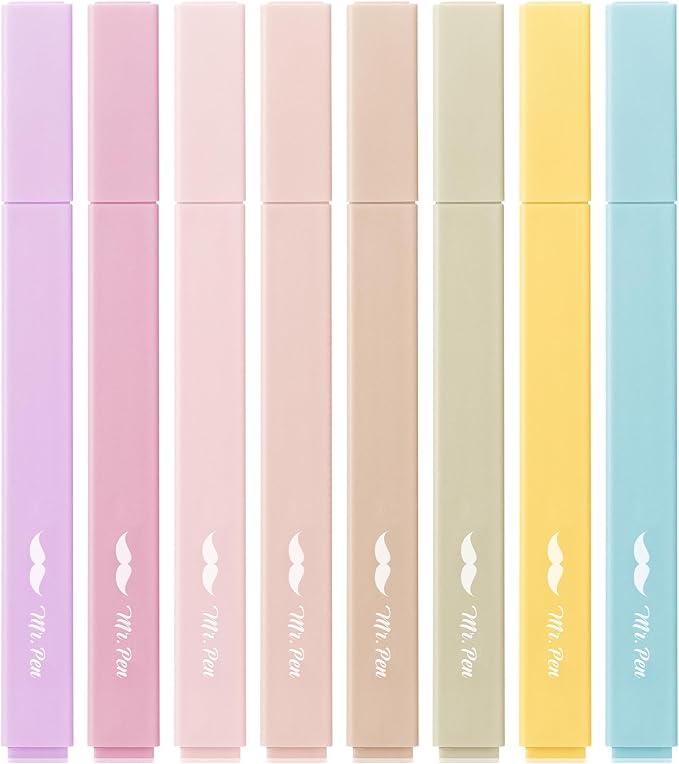 Mr. Pen- Aesthetic Highlighters No Bleed, 8 Pack, Neutral Colors | Chisel Tip, Cute Highlighters Assorted Colors for Journaling, Highlighting, Underlining, Fast Dry, Back to School Supplies