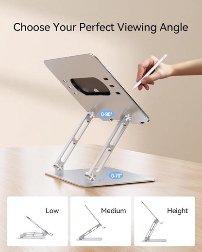 Orlian Foldable Aluminum Laptop Stand for 10-17.3" Laptops, Height Adjustable Portable Ergonomic Computer Holder, Space Saving Desk with Heat Dissipation. Compatible with MacBook/Dell/HP etc, Silver
