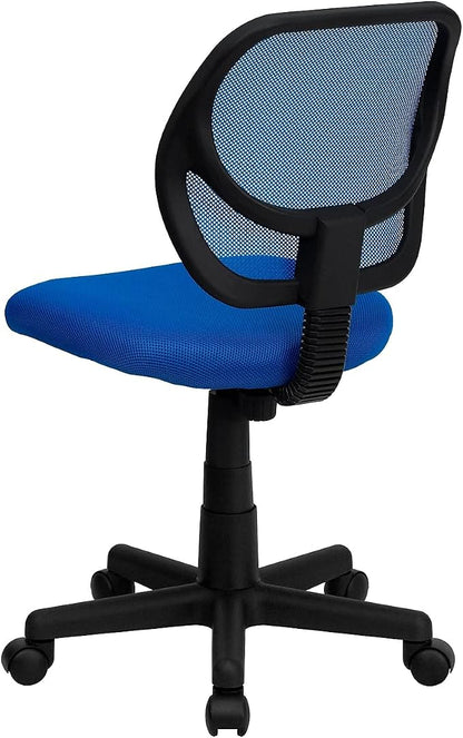Flash Furniture Neri Low Back Blue Mesh Swivel Task Office Chair with Accordion Back Cover and Mesh Upholstered Seat