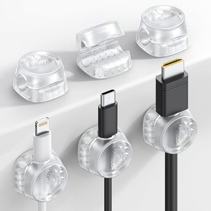 6Pack Cord Organizer, Office Desk Accessories - Lamicall Clear Cable Management Clips, Home Workspace Organization Accessories, Nightstand Desk Car Decor, College Dorm Room School Gadget Essentials