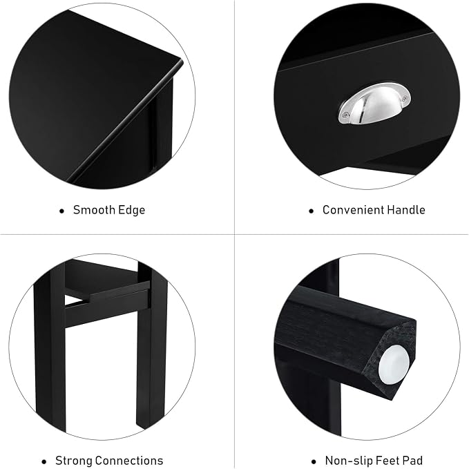 GOFLAME Computer Corner Desk, Wood Compact Home Office Writing Workstation with Drawer and Shelves, Laptop PC Corner Table for Small Space Home Office, Black