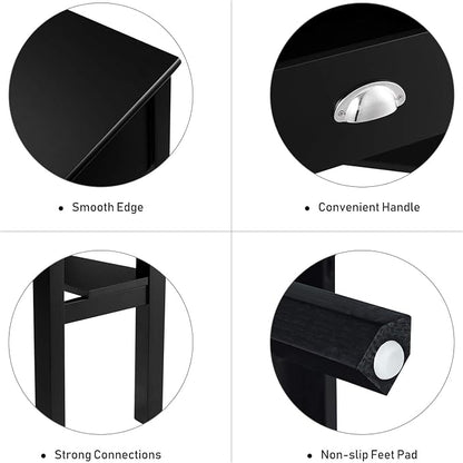 KOTEK Corner Desk with Drawer and Shelves, Wooden Home Office Desk Triangle Computer Desk, Writing Study Desk Computer Workstation, Makeup Vanity Table (Black)