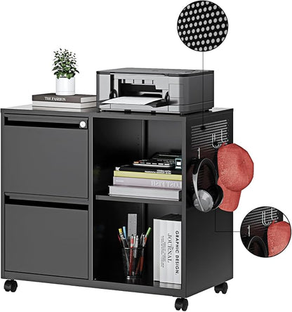 Storage Filing Cabinets Office Drawers Rolling File Cabinet Printer Stand Lateral Mobile Under Desk Organizer Lateral Filing Cabinet with Wheels Adjustable Shelves Printer Table for Home Office Black