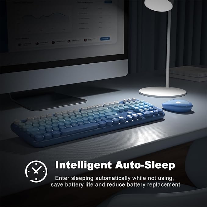KNOWSQT Wireless Keyboard Mouse Combo - Lovely Blue-Gradient Rainbow Full-Sized Typewriter Colorful Keyboards, Round Keycap Plug Play Retro Cute Keyboards for Windows, Laptop, PC, Desktop, Computer