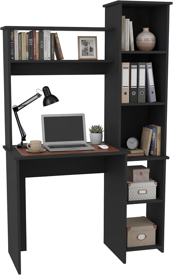 Tuhome Versalles Writing Desk with Two Superior Shelves, Five Side Open Storage Compartments, Space-Saving Modern Workstation Design for Studios and Offices, Ideal for Organization, Books