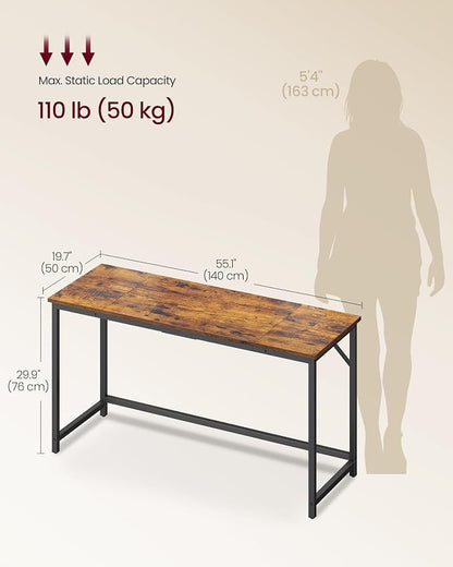VASAGLE Computer Desk, Office Work Desk, 55.1 x 19.7 x 29.9 Inches, for Study, Bedroom, Home Office, Living Room, Rustic Brown and Ink Black ULWD214K101