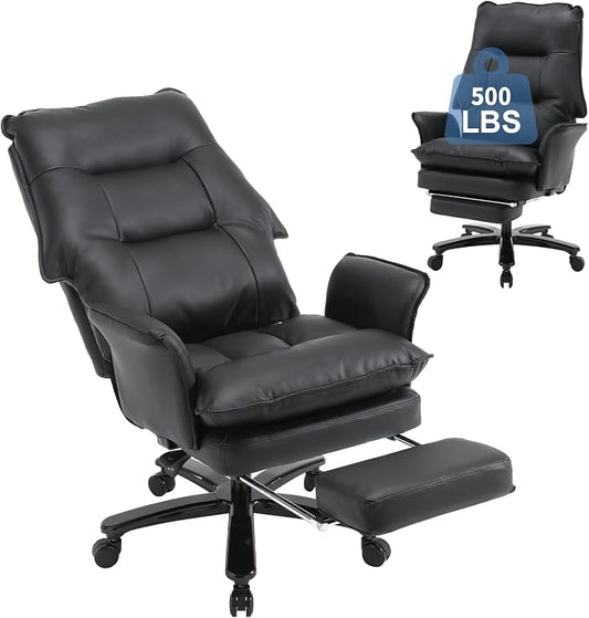 Big and Tall Office Chair with Footrest, 500Lbs Heavy Duty Executive Office Chair with Wide Seat,Ergonomic High Back Computer Chairs for Heavy People,Home Office Desk Chair,Black