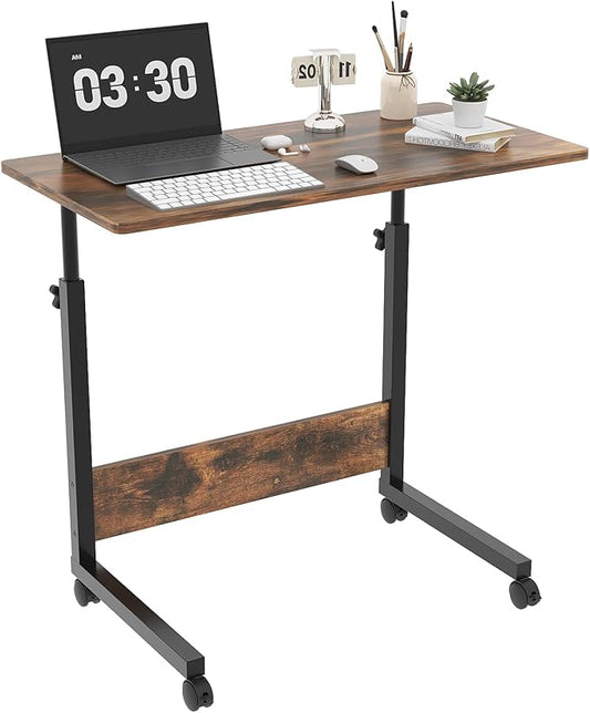 VINGLI Portable Computer Workstation, Standing Desk Adjustable Height, Small Computer Desk w/Rolling, Sit Stand Laptop Desk TV Tray for Bed Sofa Hospital Reading Eating, Rustic Brown, 31.5"