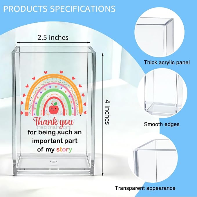 Thank You for Being Such an Important Part of My Story Rainbow Acrylic Pencil Pen Holder Organizer, Office Desk Organizer, Appreciation Leaving Gifts for Mentor Teacher Educator Tutor