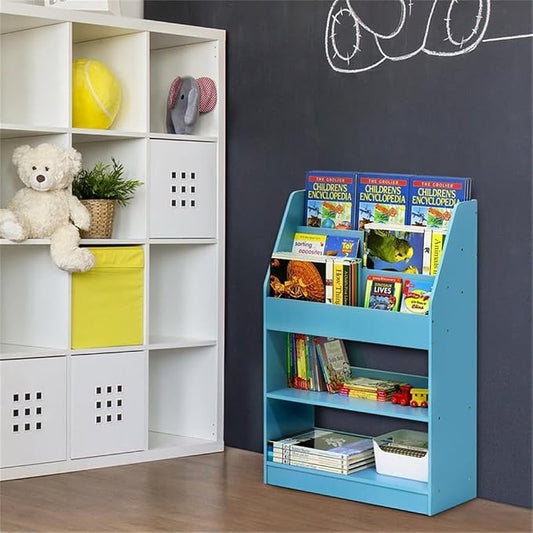 Furinno LOVA Book Shelf, 5-Tier Magazine Bookshelf, Bookcase with Open Shelves Storage, 9.4 x 24.6 x 37, for Living Room, Bedroom, Home Office, Light Blue