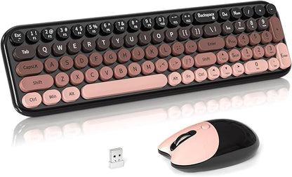 Wireless Keyboard and Mouse Combo, Meidosa 2.4GHz Colorful Full-Size Retro Typewriter Keyboard with Cat Shape 3 Level Adjustable Optical Mouse for PC/Desktop/Laptop/Windows (Black Berry)