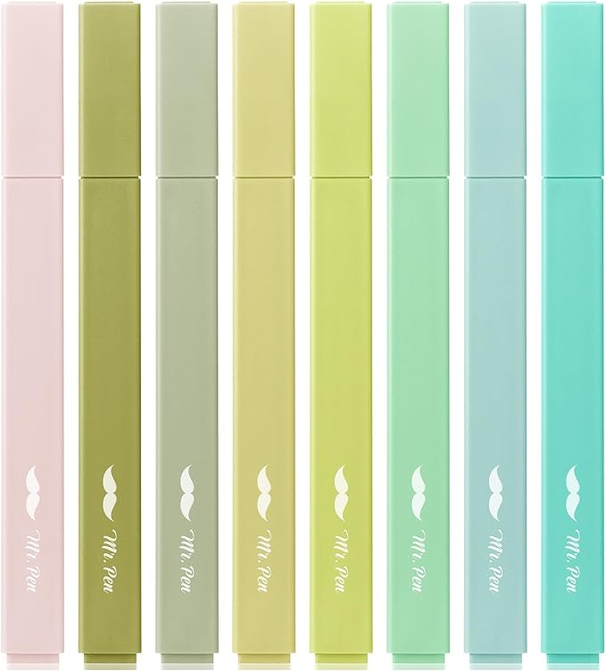 Mr. Pen- Aesthetic Highlighters No Bleed, 8 Pack, Shades of Green | Chisel Tip, Cute Highlighters Assorted Colors for Journaling, Highlighting, Underlining, Fast Dry, Back to School Supplies