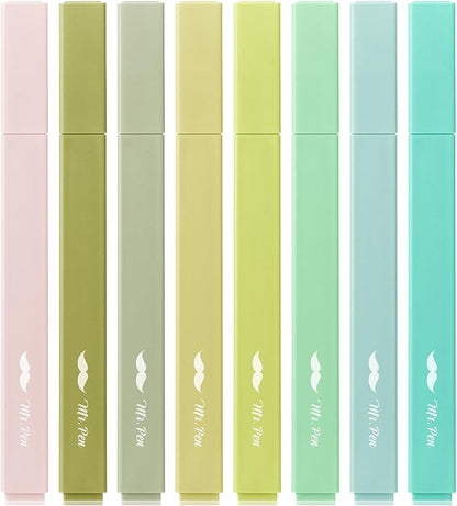 Mr. Pen- Aesthetic Highlighters No Bleed, 8 Pack, Shades of Green | Chisel Tip, Cute Highlighters Assorted Colors for Journaling, Highlighting, Underlining, Fast Dry, Back to School Supplies