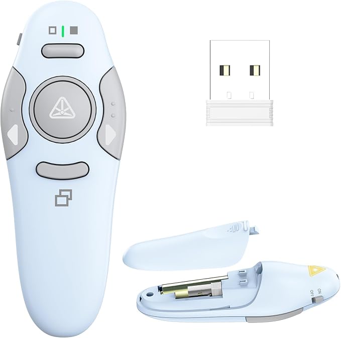 QUI Presentation Clicker Wireless Presenter Remote Clicker for PowerPoint Presentation Remote, PowerPoint Slide Advancer for Mac/Windows/Google Slide/Keynote, Blue, A
