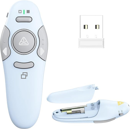 QUI Presentation Clicker Wireless Presenter Remote Clicker for PowerPoint Presentation Remote, PowerPoint Slide Advancer for Mac/Windows/Google Slide/Keynote, Blue, A
